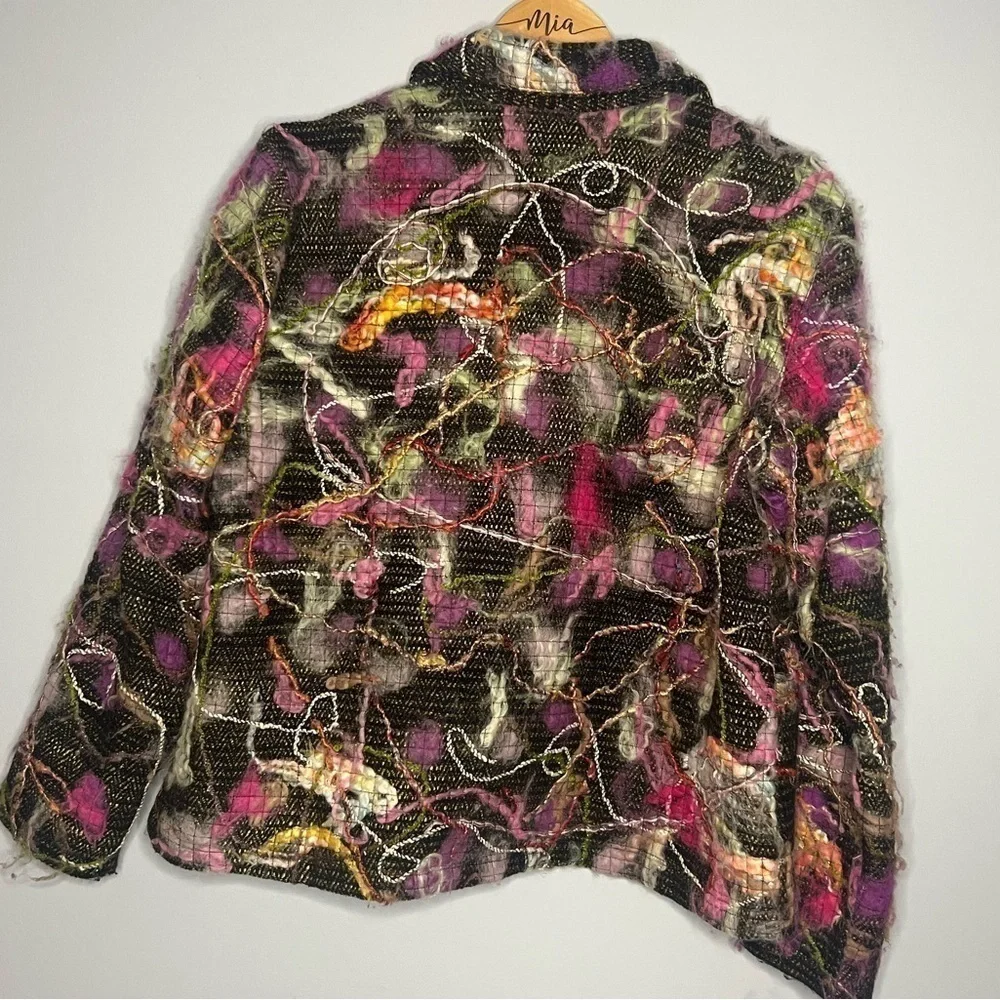 Chico’s Artsy Fuzzy Thread Abstract Unique Jacket Large (2)